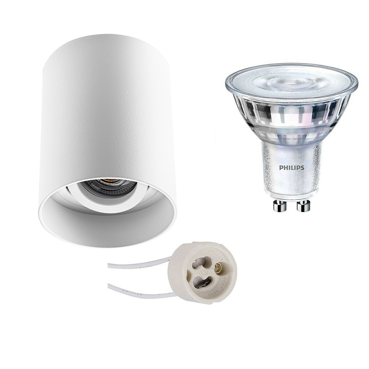 Opbouwspot Set - Pragmi Luxina Pro - GU10 Fitting - Opbouw Rond - Mat Wit - Verdiept - Kantelbaar - Ø90mm - Philips - SceneSwitch 827 36D - 1.5W-5W - Warm Wit 2200K-2700K - Dimbaar