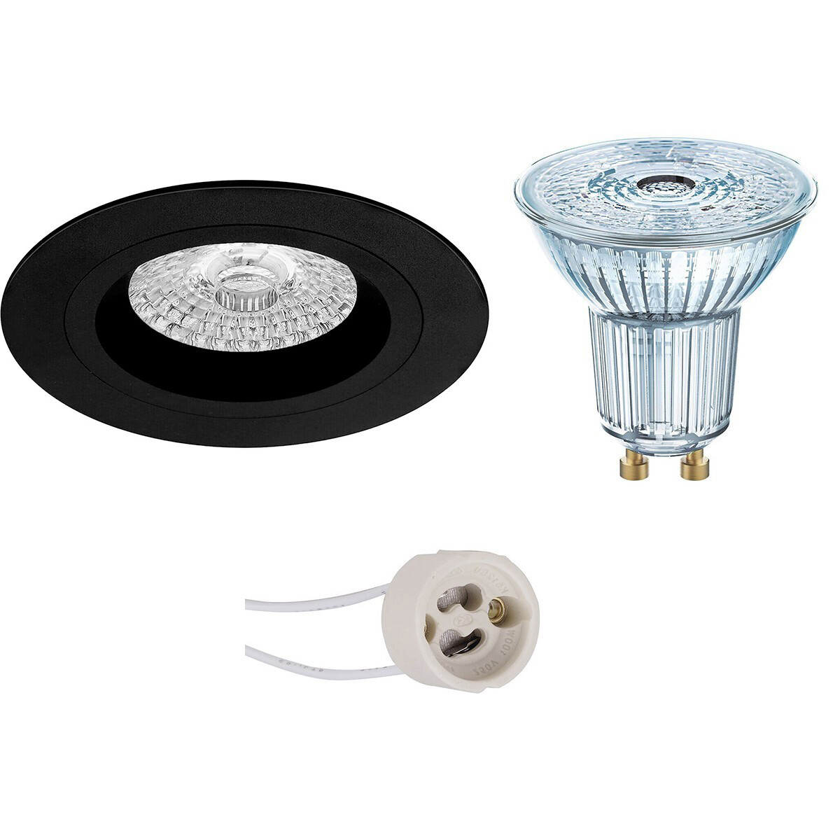 LED Spot Set - LEDVANCE Parathom PAR16 927 36D - Pragmi Rodos Pro - GU10 Fitting - Dimbaar - Inbouw Rond - Mat Zwart - 5.5W - Warm Wit 2700K - Ø93mm