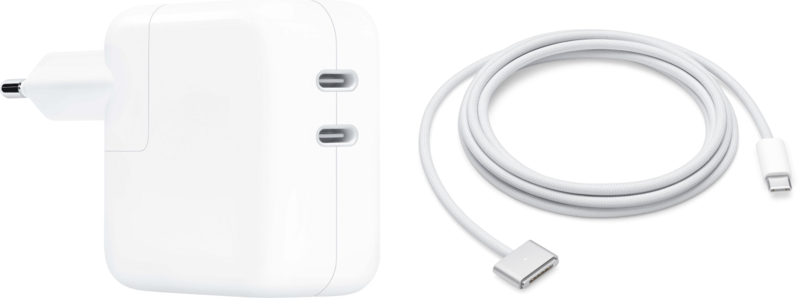 Apple 35W Power Adapter Met 2 Usb C Poorten + Apple usb C naar MagSafe 3 Kabel (2m)