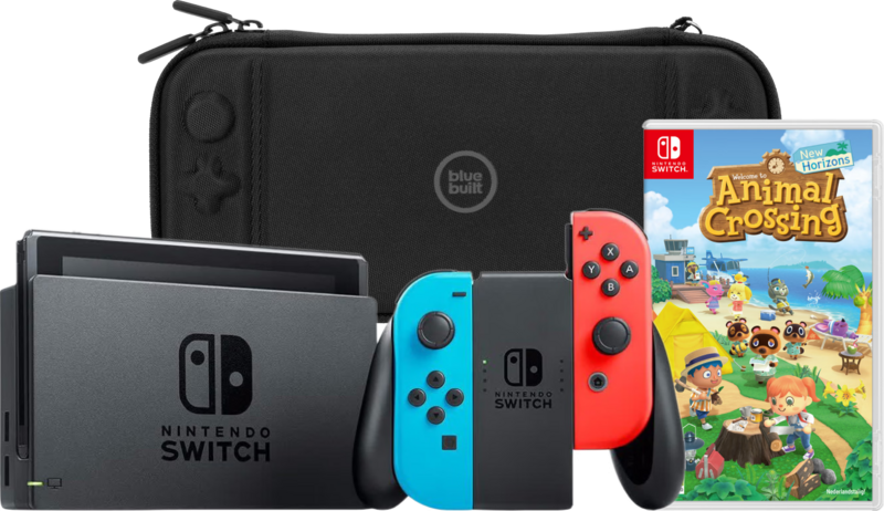 Nintendo Switch Rood/Blauw + Animal Crossing New Horizons + BlueBuilt Beschermhoes