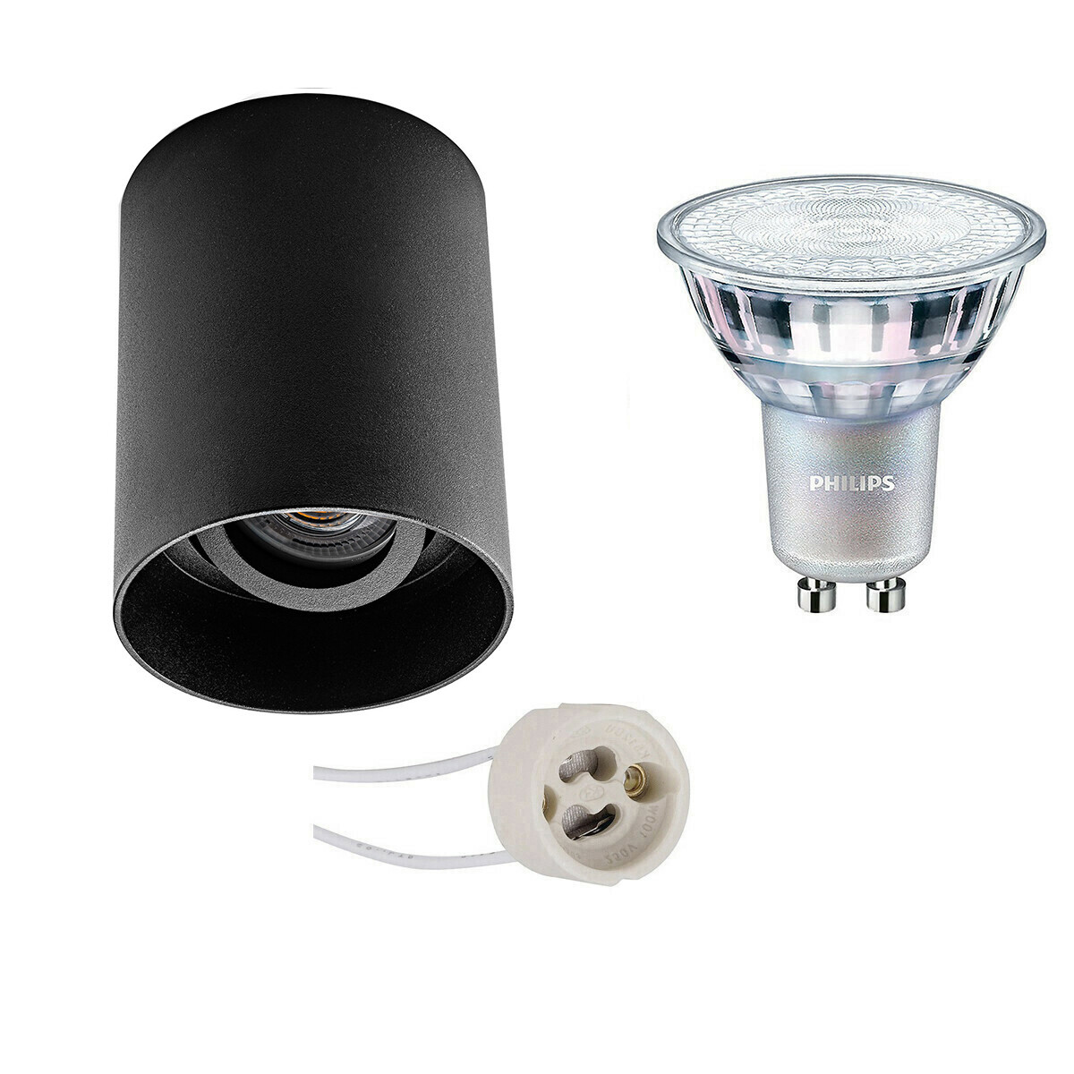 Opbouwspot Set - Pragmi Luxina Pro - GU10 Fitting - Opbouw Rond - Mat Zwart - Verdiept - Kantelbaar - Ø90mm - Philips - MASTER 927 36D VLE - 4.9W - Warm Wit 2200K-2700K - DimTone Dimbaar