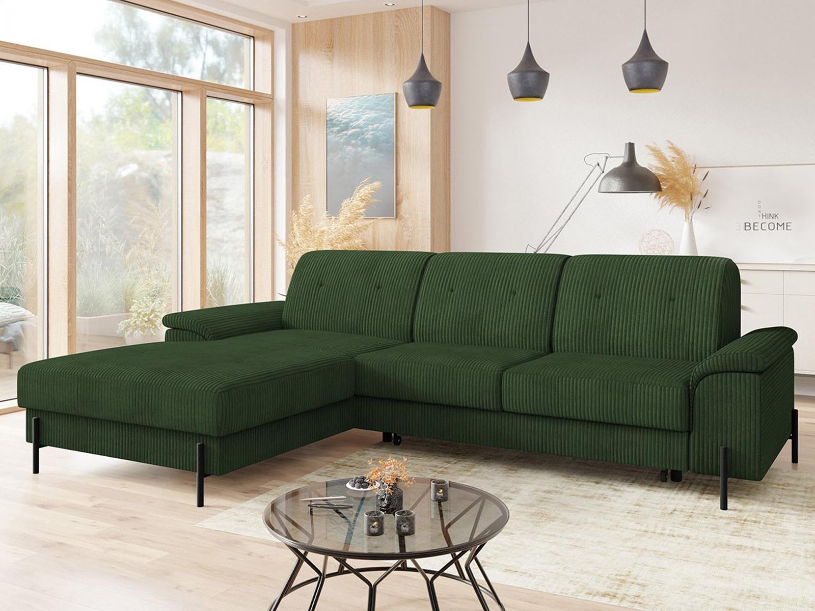 Converteerbare hoekbank EASTERN met longchair links corduroy groen