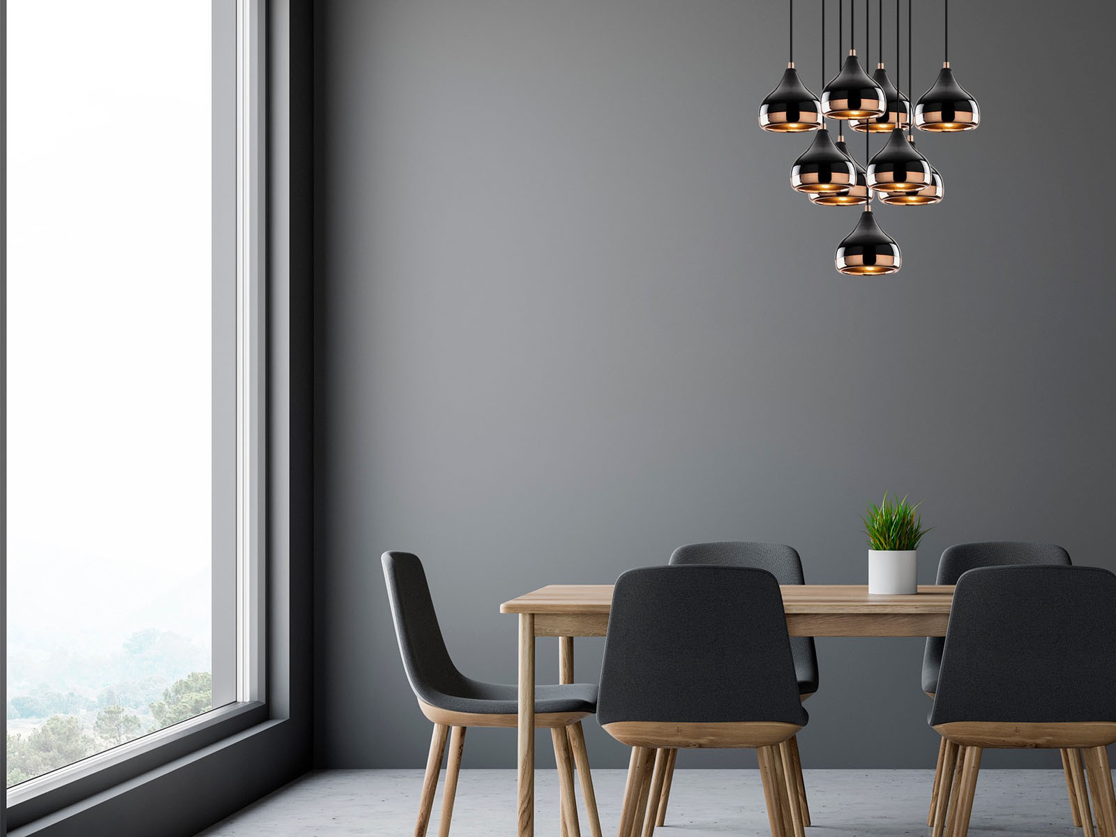 Hanglamp GLASGOW 9 lampen zwart