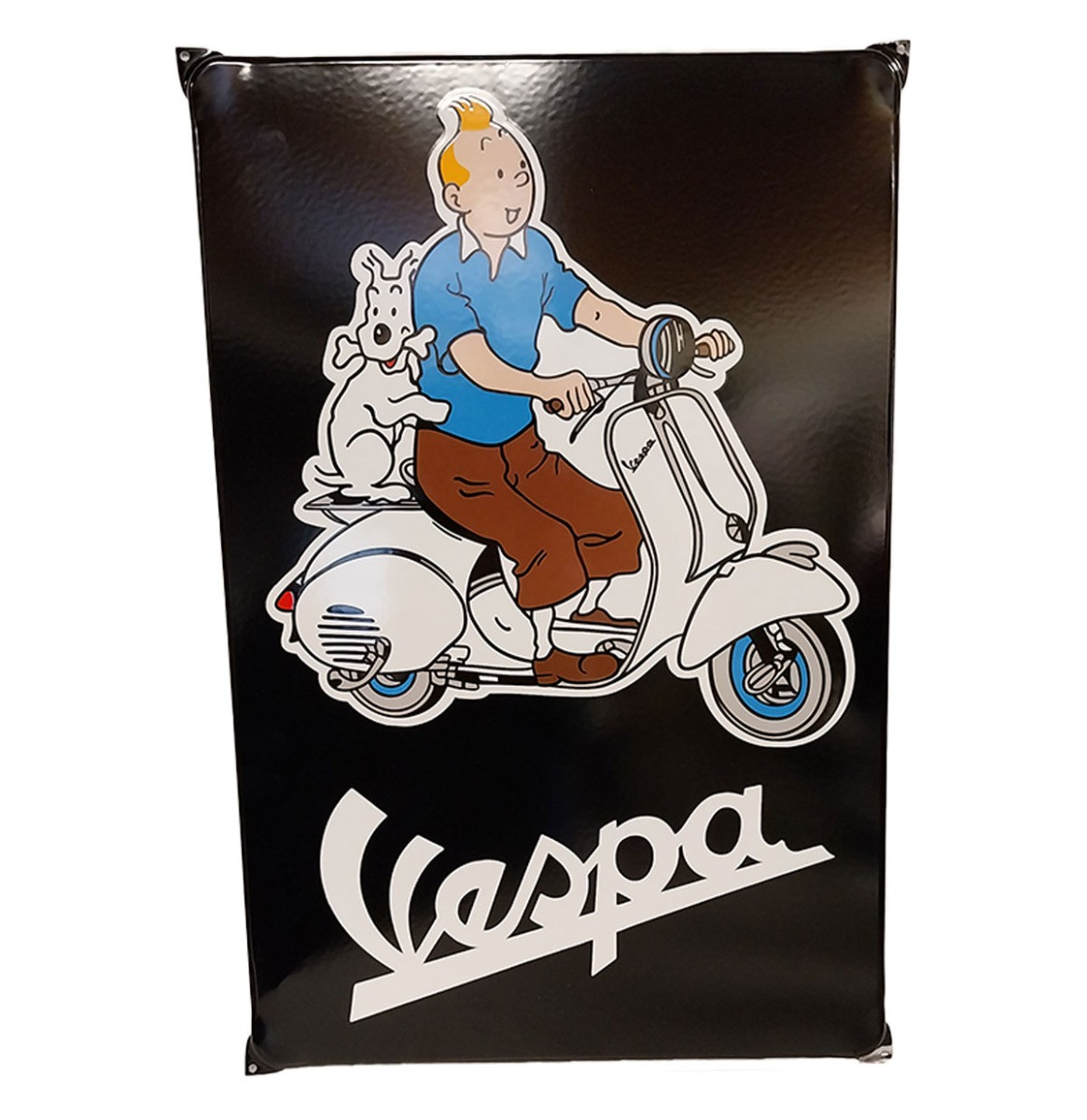 Kuifje op een Vespa Emaille Bord - 60 x 40cm