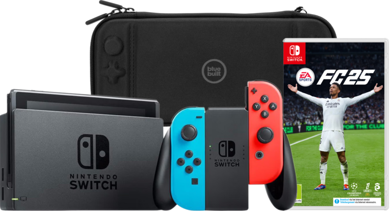 Nintendo Switch Rood/Blauw + EA Sports FC 25 + BlueBuilt Beschermhoes