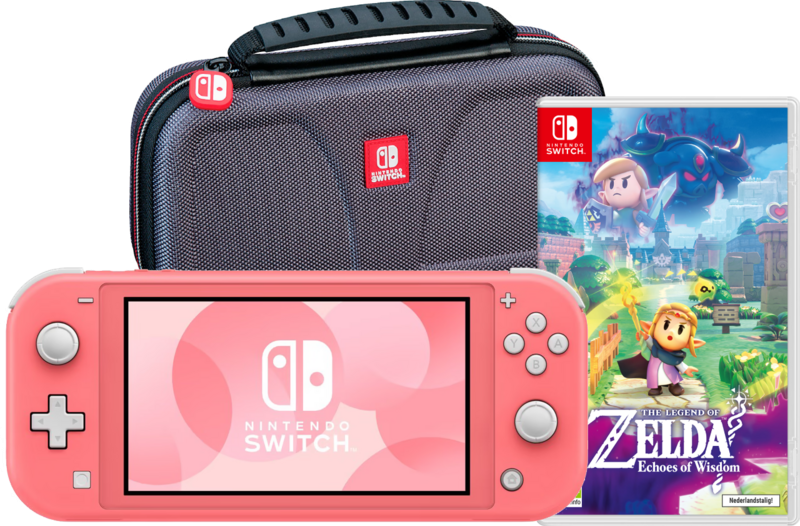 Nintendo Switch Lite Koraal + Zelda: Echoes of Wisdom + Bigben Beschermtas