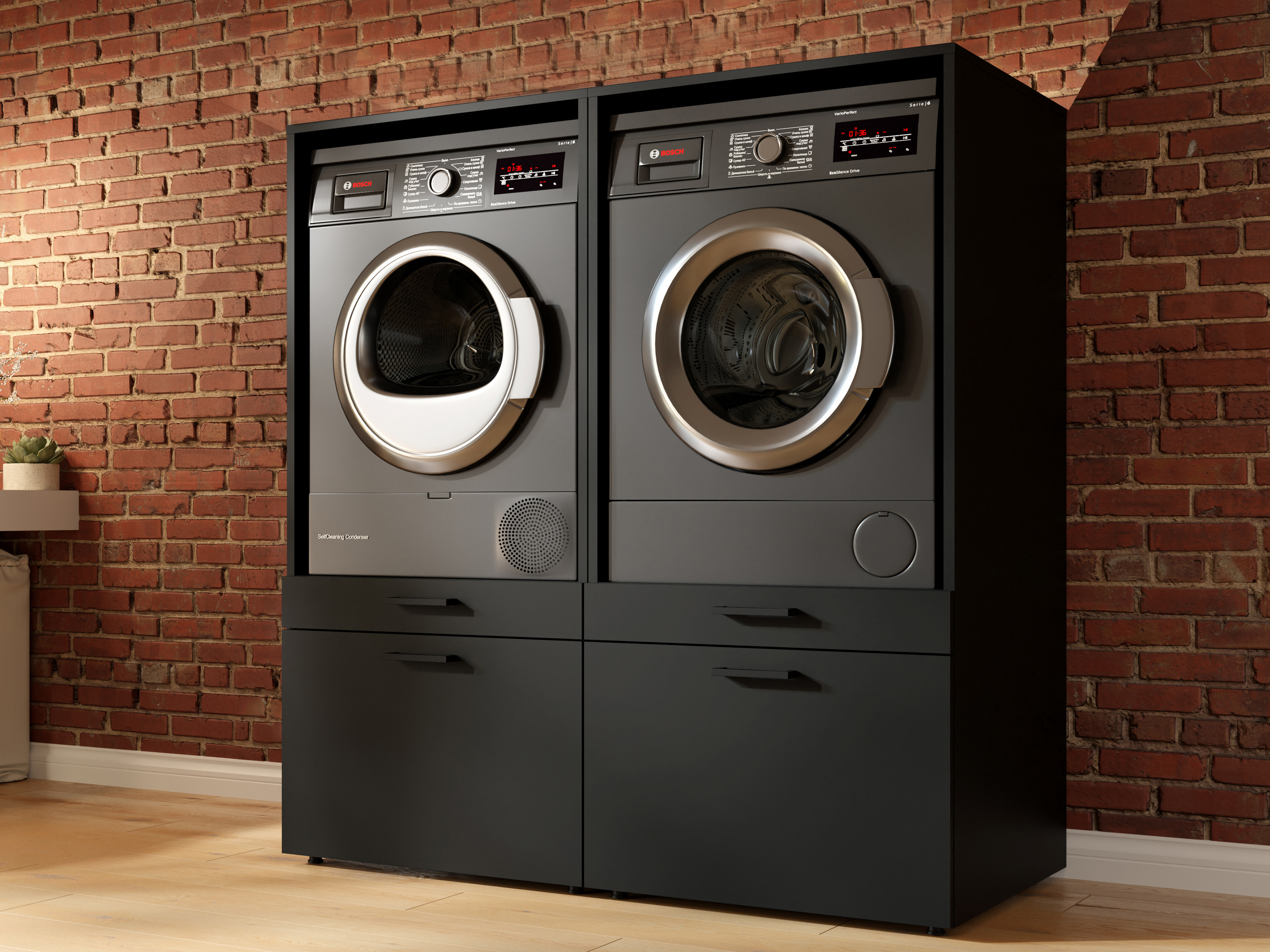 Kast WASHING 2 machines naast elkaar zonder kast MEDIUM zwart