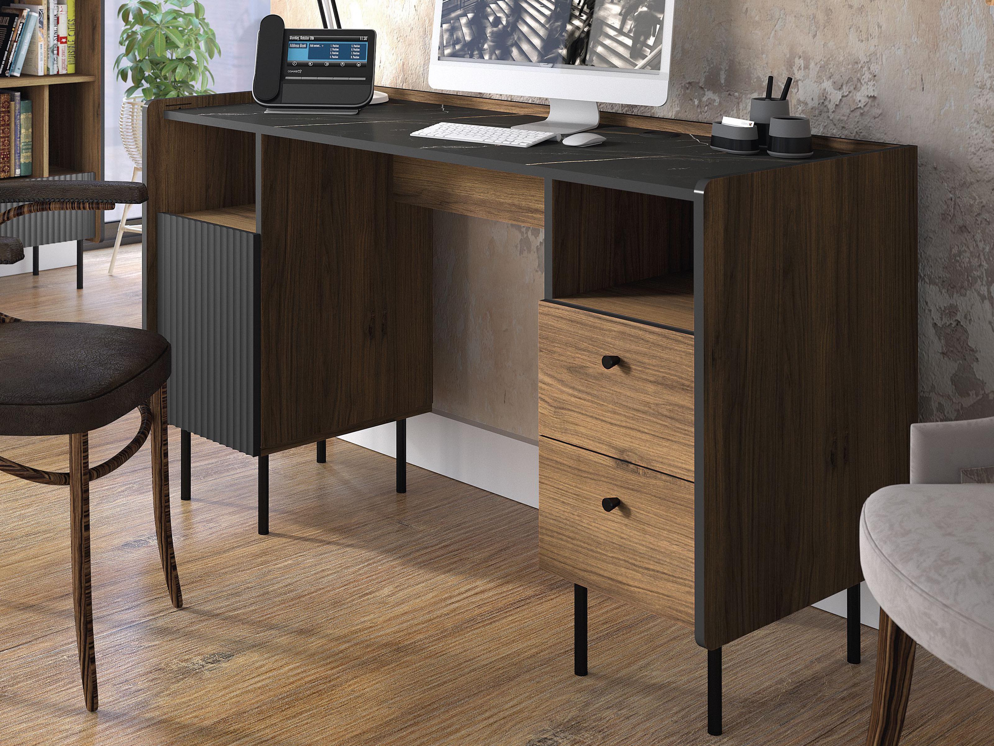 Bureau PRESTIGIA 1 deur 2 lades zwart/warmia noten