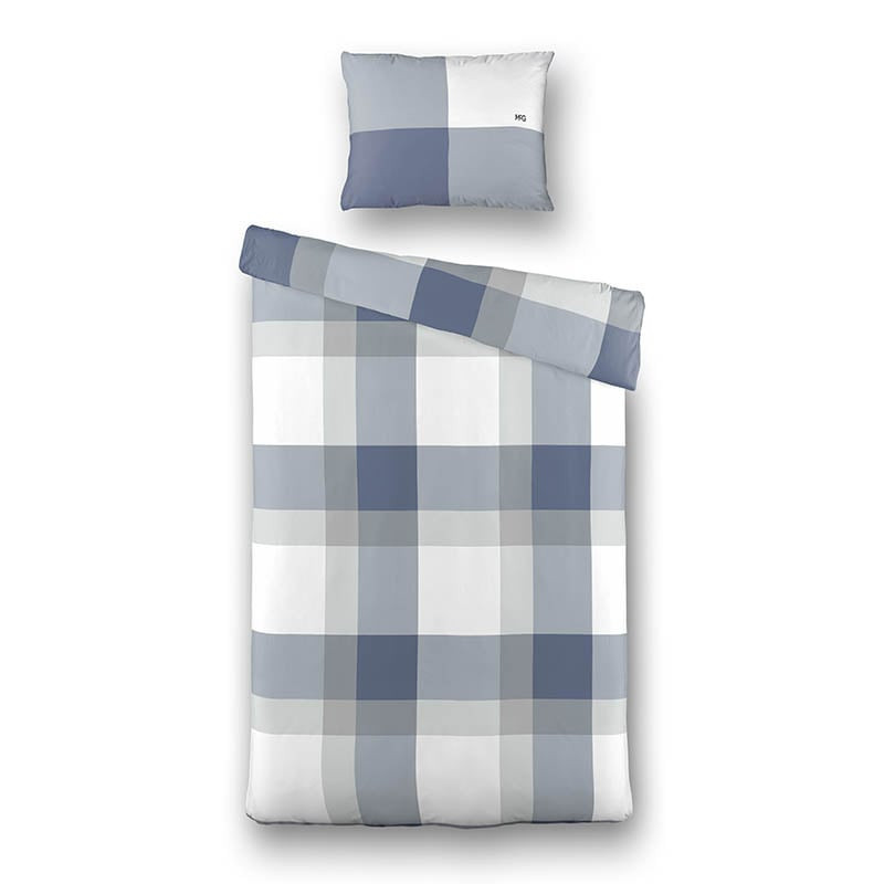 Flanellen Dekbedovertrek Blue Check - Eenpersoons (140x240 cm) - Wit & Blauw - Dessin: Ruiten - McGregor - Dekbed-Discounter.nl