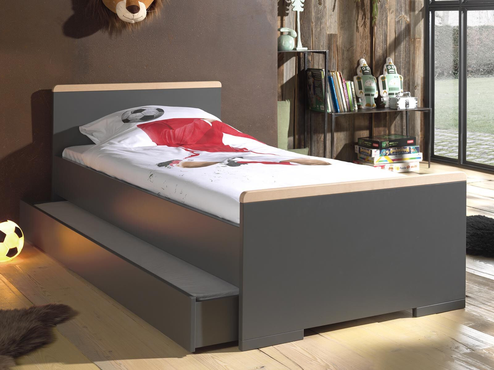 Bed LONELY 90x200 cm grijs met bedlade