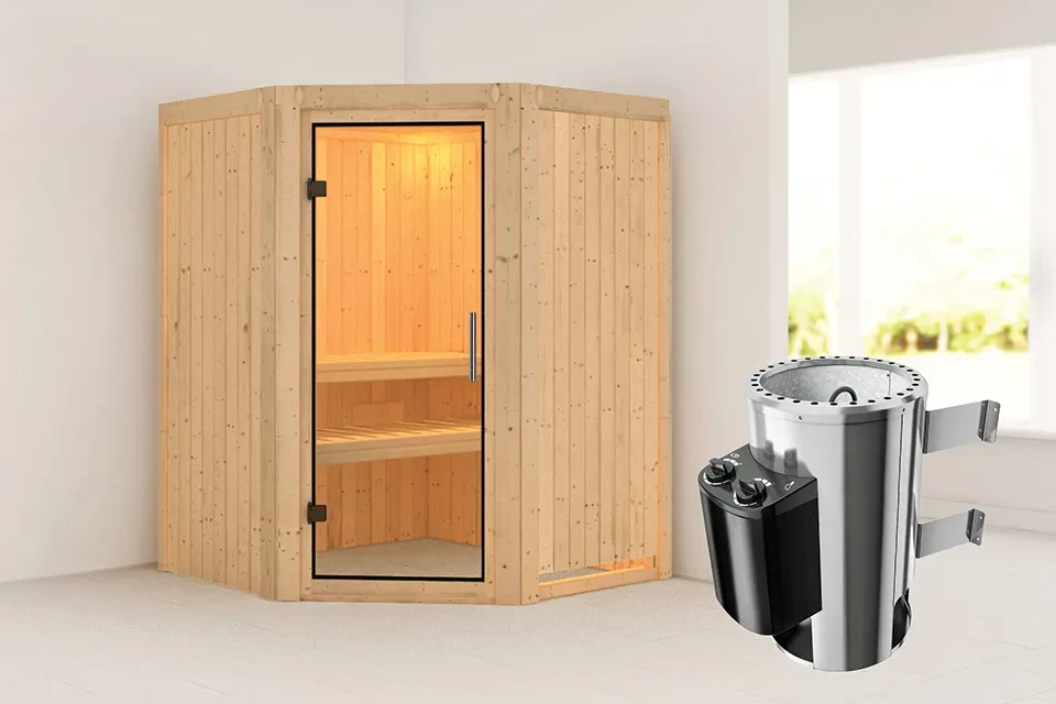 Karibu | Nanja Sauna | Helderglas Deur | Kachel 3,6 kW Geïntegreerde Bediening