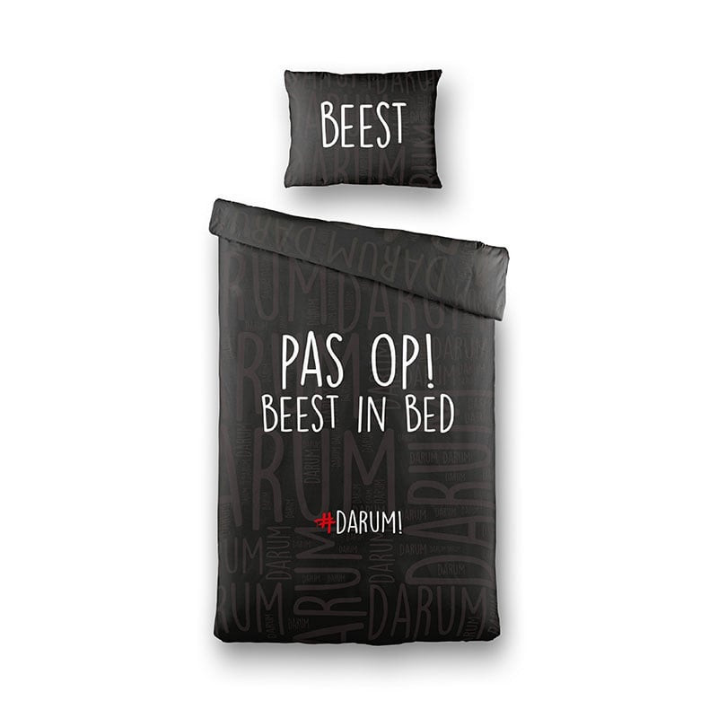 Dekbedovertrek #DARUM! Beest in Bed - Eenpersoons (140x200 cm) - Zwart Polyester-katoen - Dessin: Tekst - #DARUM! - Dekbed-Discounter.nl