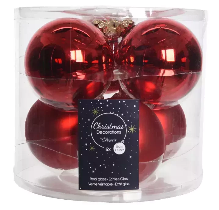 Decoris kerstballen Glas 6st kerstrood 8cm