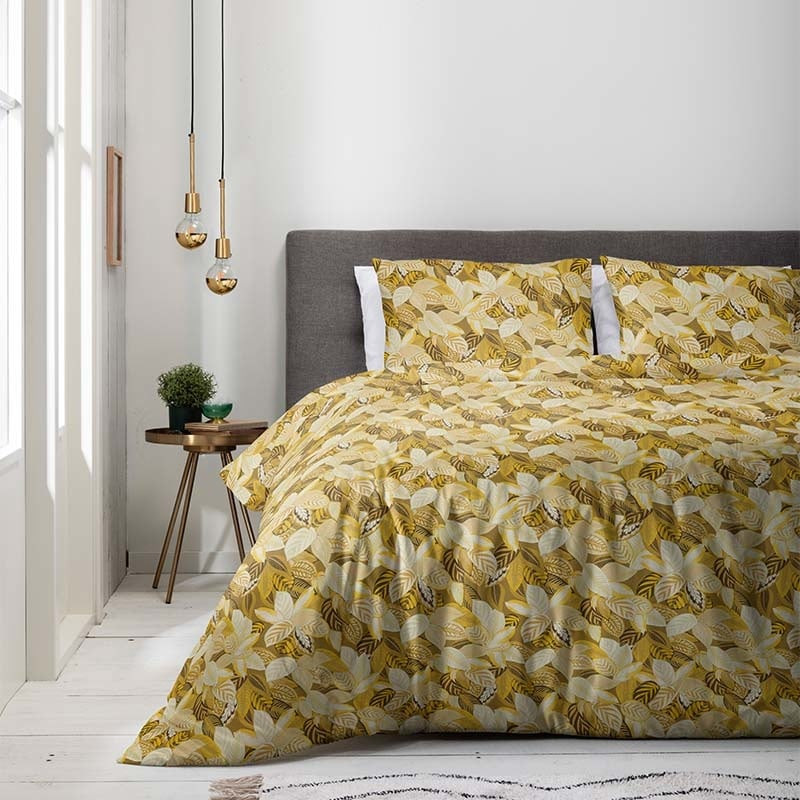 Dekbedovertrek Luna Autumn Leaves Dekbedovertrek - Lits-Jumeaux (240x220 cm) - Geel Polycotton - Dessin: Natuur - Luna Bedding - Dekbed-Discounter.nl