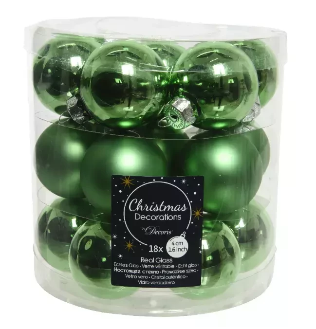 Decoris kerstballen glas groen 4cm 18st