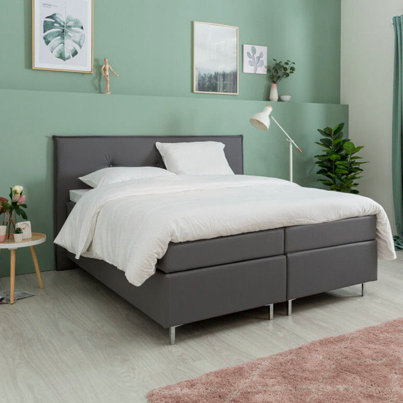 Boxspring Athena - Zwart & Wit & Grijs & Antraciet & Beige 0x0 cm - Pocketvering - Inclusief Topper - Dekbed-Discounter.nl