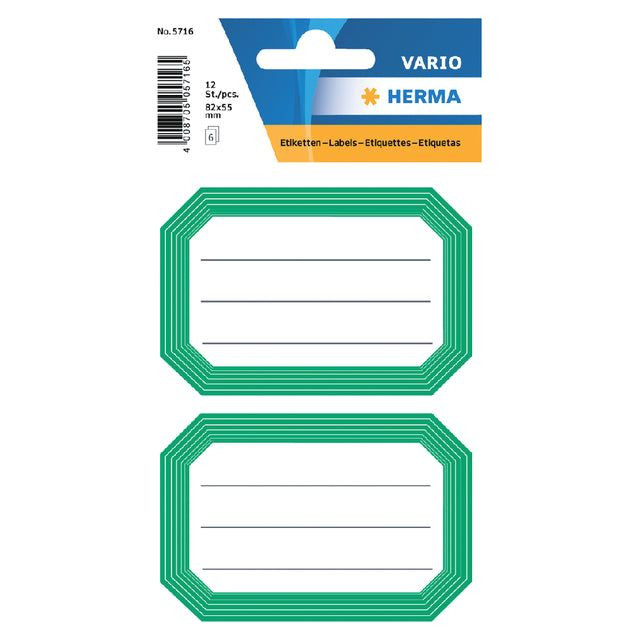 Etiket HERMA 5716 82x55mm schrift groene rand 12stuks | Blister a 6 vel