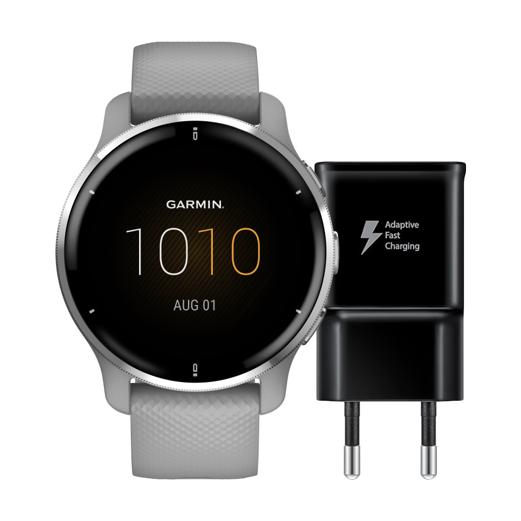 Garmin Venu 2 Plus Grijs + Samsung Adaptive Fast Charging Oplader met Usb A Poort 15W