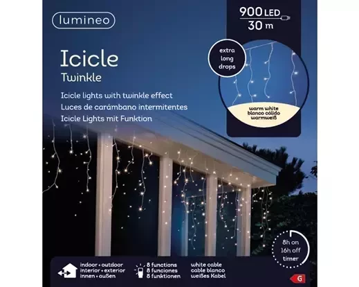 Lumineo led icicle xl twinkle 30m 900led wit