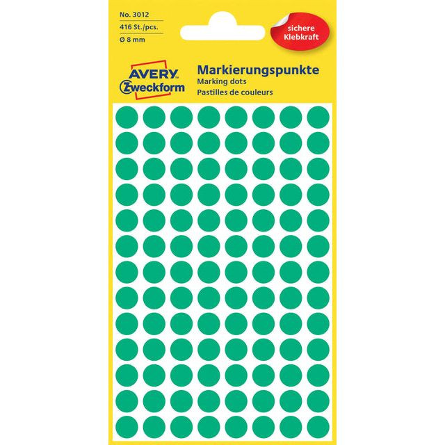 Etiket Avery Zweckform 3012 rond 8mm groen 416stuks | Pak a 4 vel