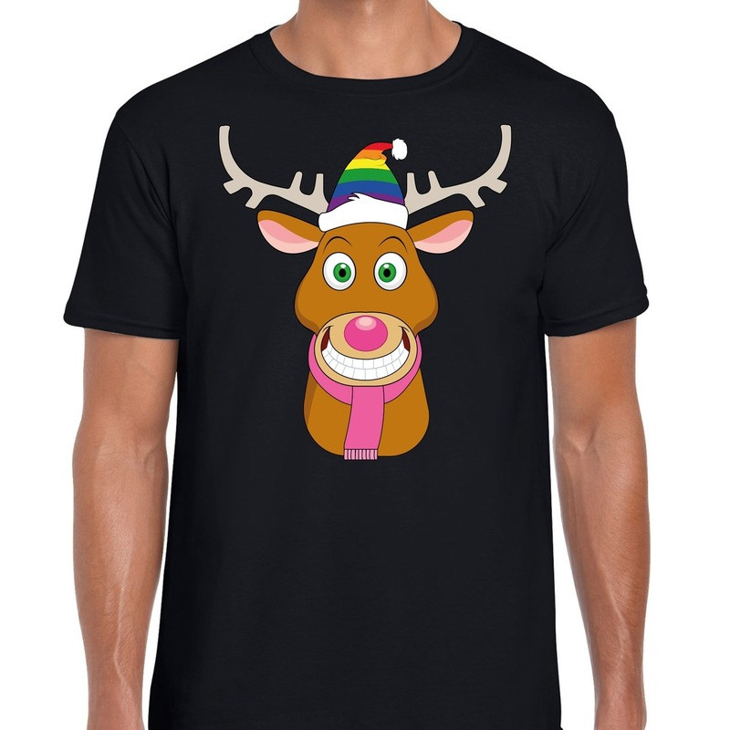 Foute Kerst t-shirt Gay Rudolf het rendier zwart heren