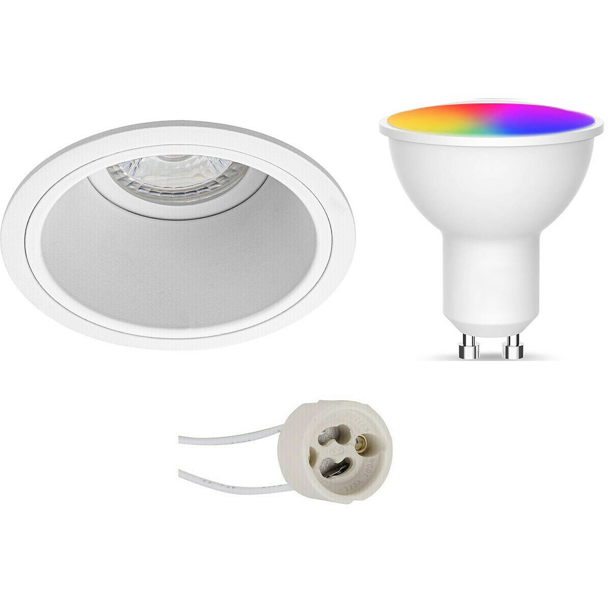 LED Spot Set GU10 - Facto - Smart LED - Wifi LED - Slimme LED - 5W - RGB+CCT - Aanpasbare Kleur - Dimbaar - Pragmi Minko Pro - Inbouw Rond - Mat Wit - Verdiept - Ø90mm