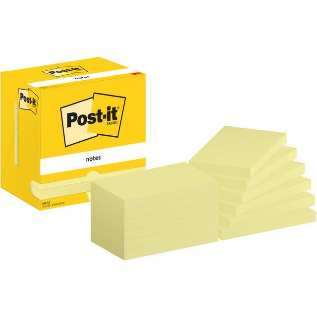 Memoblok post-it 655 76x127mm geel | 12 stuks