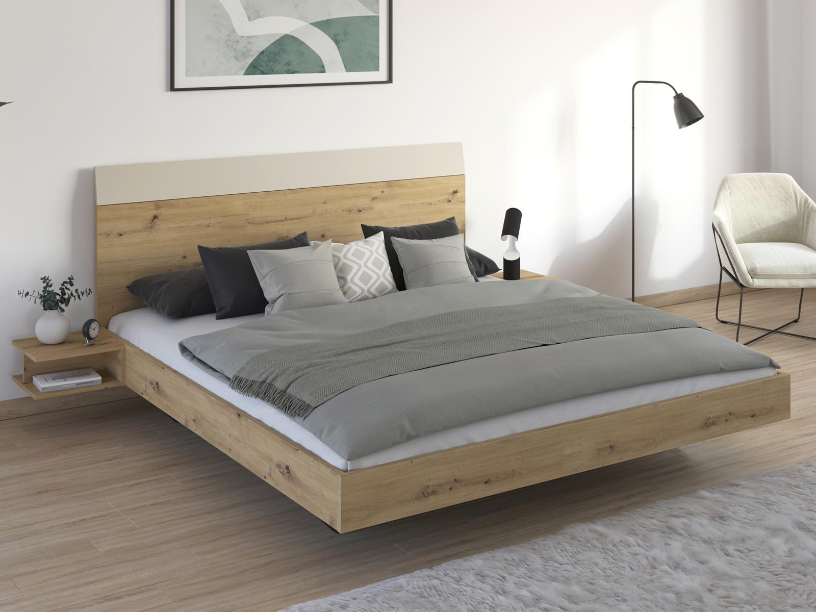 Bed met nachtkastjes MANOZA 180x200 cm artisan eik/beige