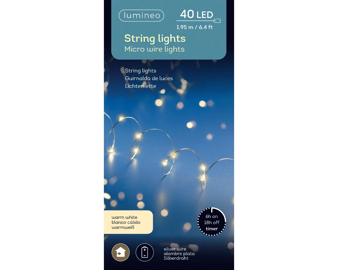 Lumineo Micro kerstverlichting op batterijen 40Led 1.95m