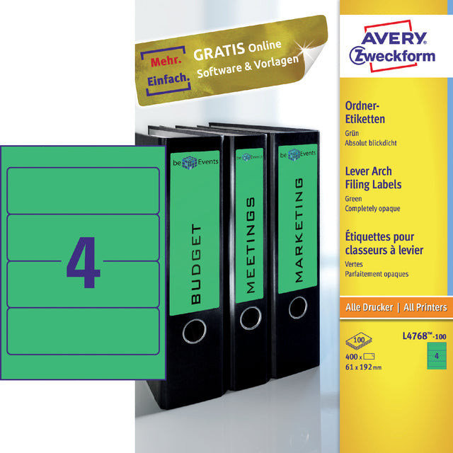 Rugetiket Avery breed 61x192mm zelfklevend groen | 5 stuks