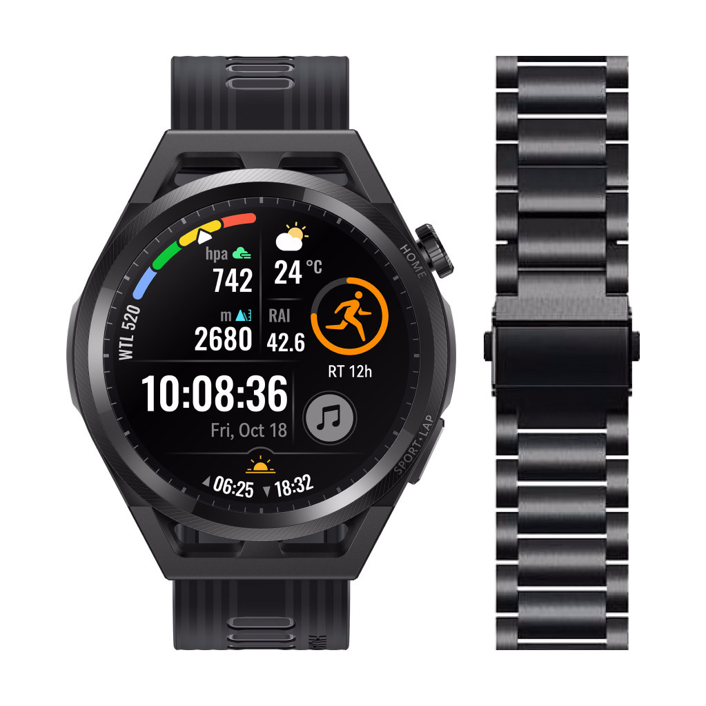 Huawei Watch GT Runner Zwart + RVS Bandje Zwart