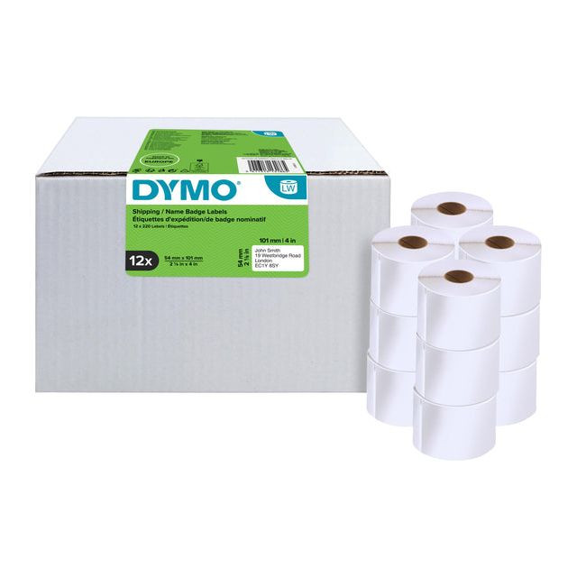 Dymo Value Pack: etiketten LabelWriter ft 101 x 54 mm, wit, doos van 12 x 220 etiketten