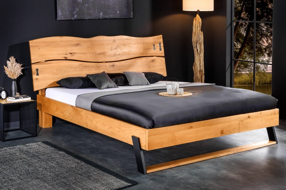 Massief houten tweepersoonsbed AMAZONAS 180x200cm natuurlijke rand van wilde eik - 43556