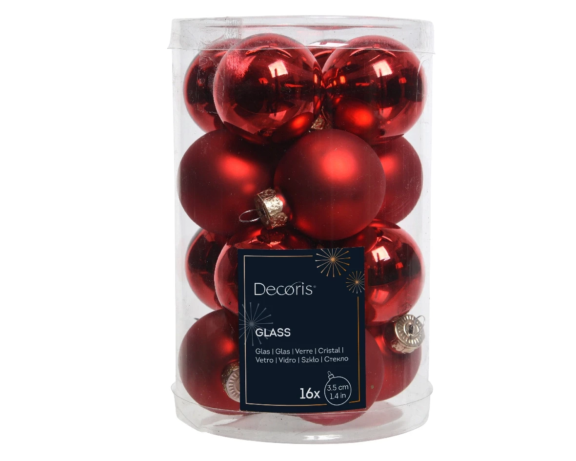 Decoris kerstballen set glas 16st kerstrood 3,5cm