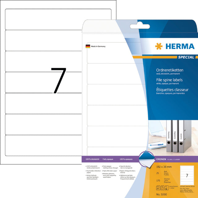 Rugetiket HERMA 5090 smal 38x192mm zelfklevend wit | 32 stuks