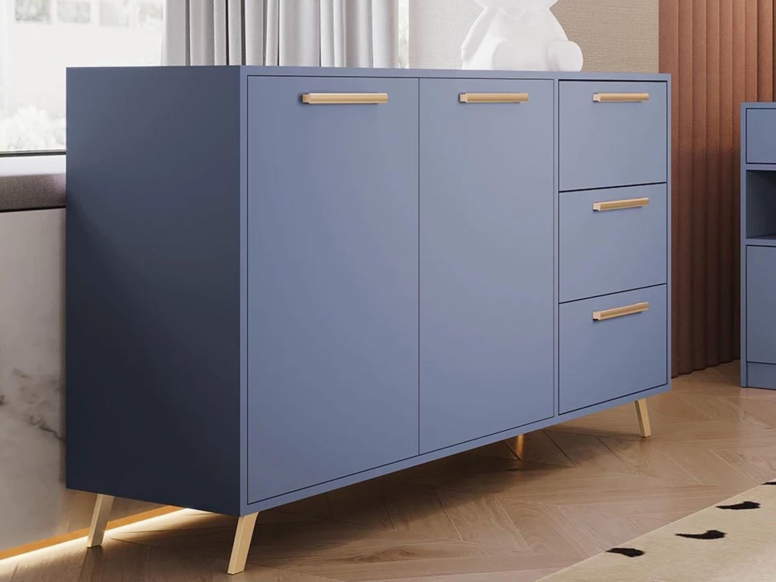 Commode LILAS 2 deuren 3 lades verbleekt blauw