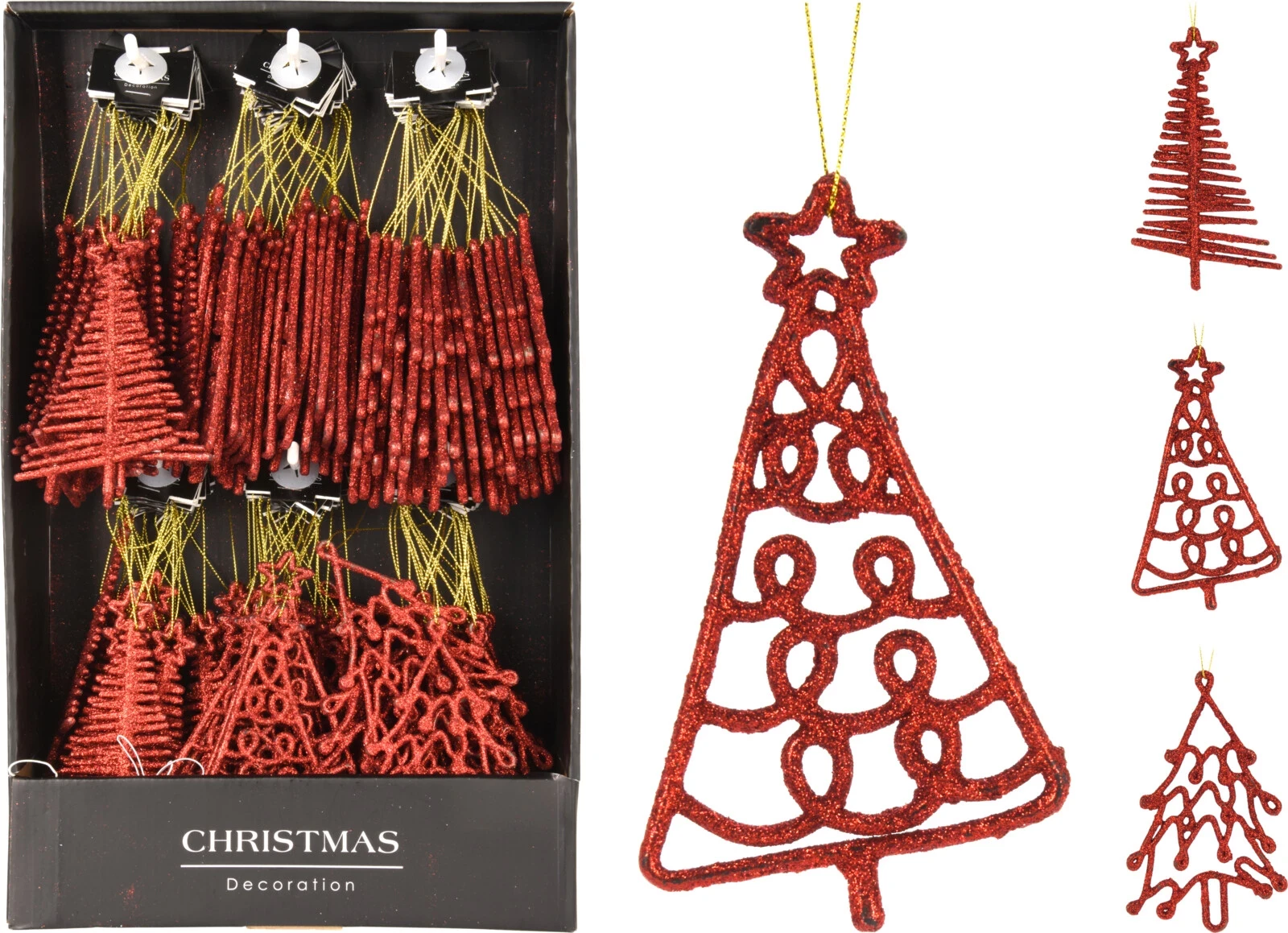 Kersthanger Kerstboom opgegewerkt 14cm Rood