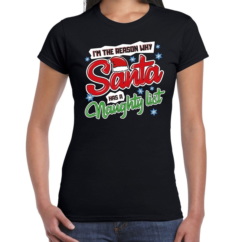 Fout kerstshirt zwart why Santa has a naughty list voor dames