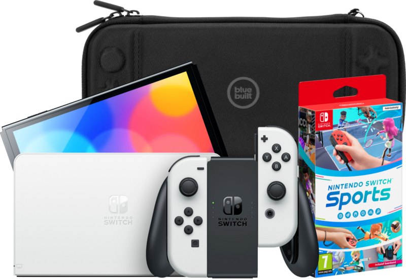 Nintendo Switch OLED Wit + Nintendo Switch Sports + BlueBuilt Beschermhoes