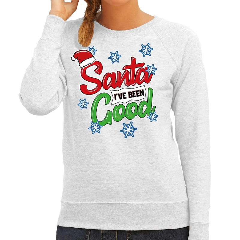 Foute kersttrui / sweater Santa I have been good grijs dames