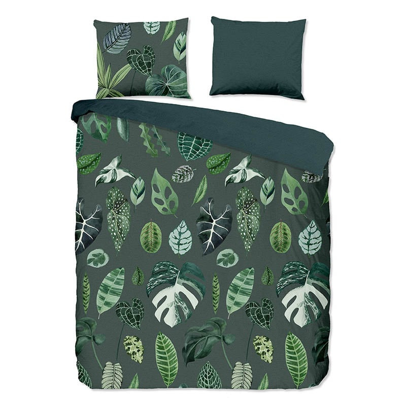 Dekbedovertrek Urban Jungle Leaves - Lits-Jumeaux (240x220 cm) - Groen Katoen - Dessin: Natuur - Good Morning - Dekbed-Discounter.nl