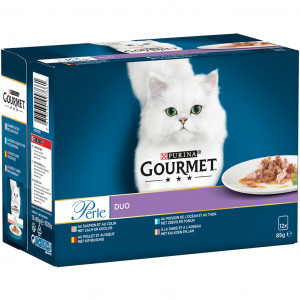 Gourmet Perle Land en Zee Duo vis en vleescombinaties natvoer kat (85 g) 48 x 85 g