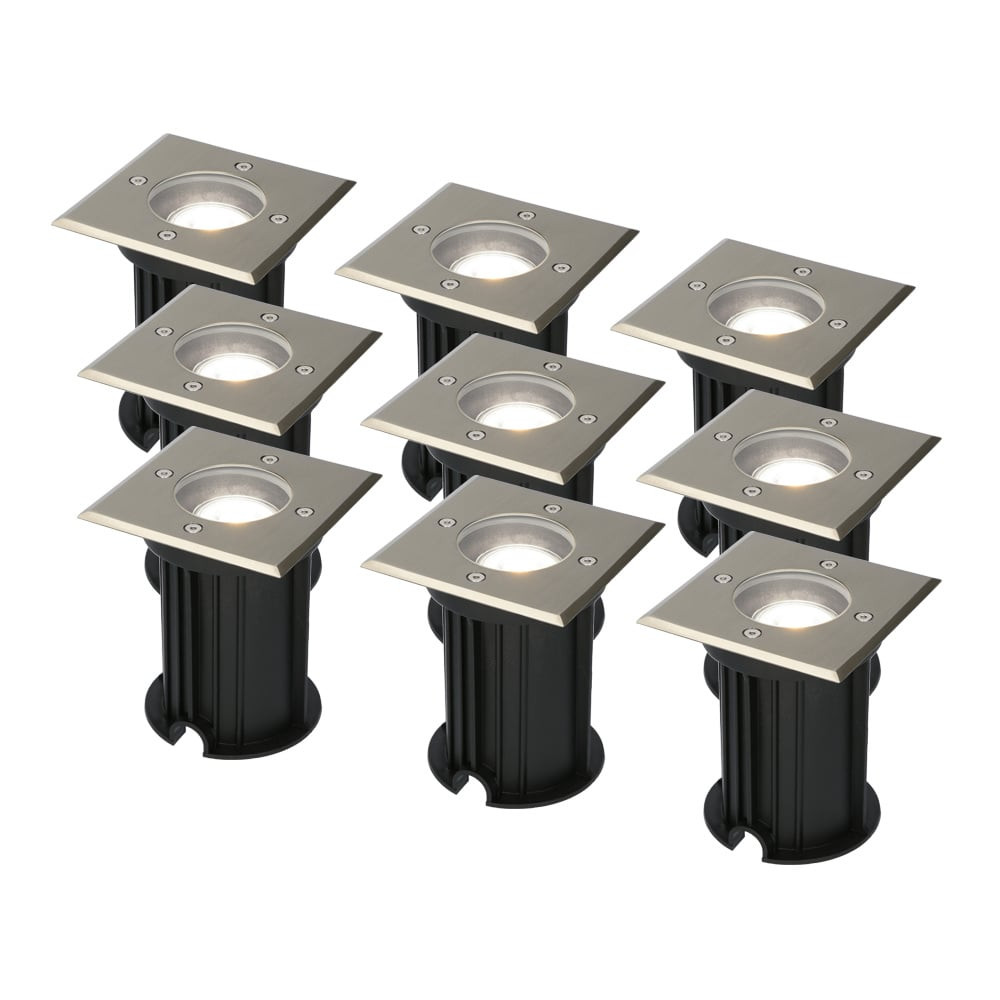 HOFTRONIC™ 9x Ramsay dimbare LED grondspot - Vierkant - RVS - 6000K daglicht wit - 5 Watt - IP67 straal waterdicht - 3 jaar garantie