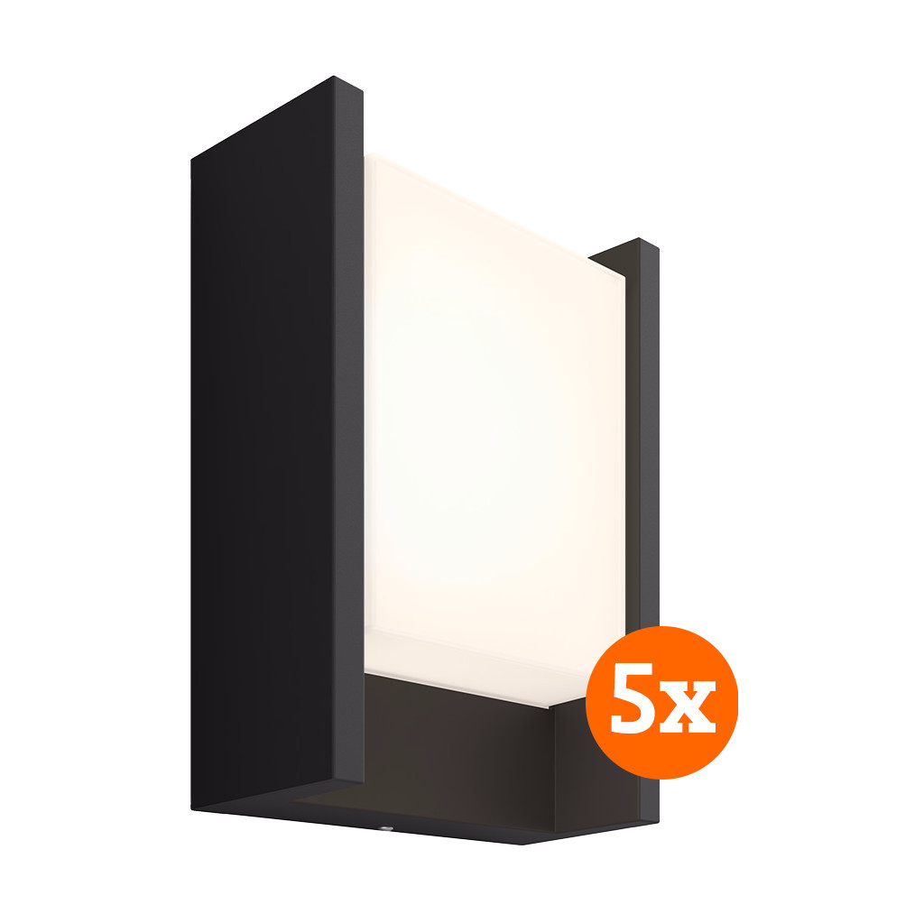 Philips Hue Fuzo White Muurlamp Zwart Breed 5-pack