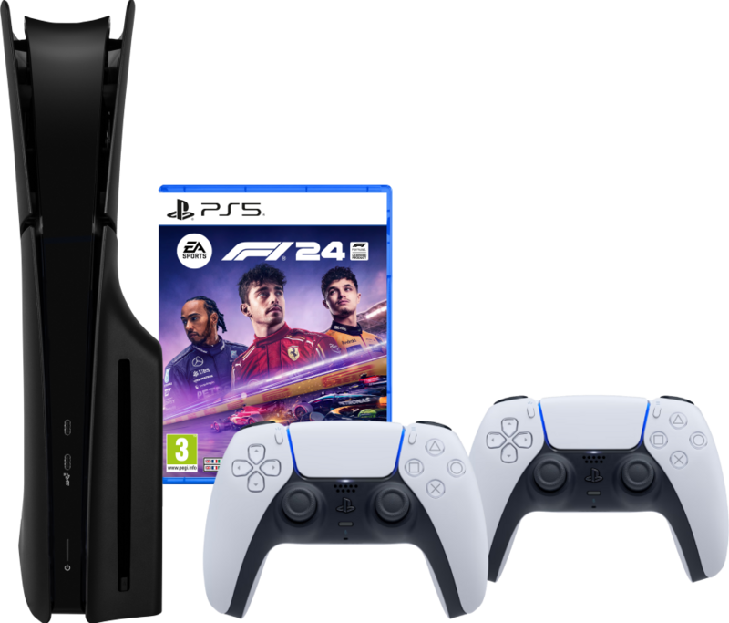 PlayStation 5 Slim Disc Edition + F1 24 + Covers Zwart + Extra Controller Wit