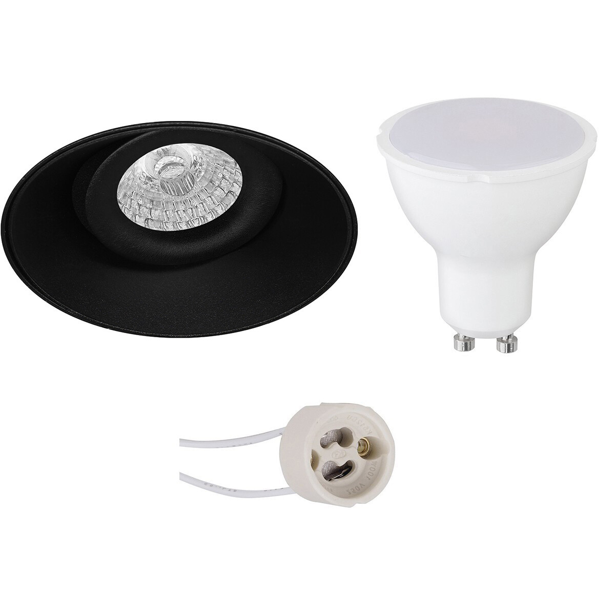 LED Spot Set - Aigi - Pragmi Nivas Pro - GU10 Fitting - Inbouw Rond - Mat Zwart - 6W - Warm Wit 3000K - Trimless - Kantelbaar - Ø150mm