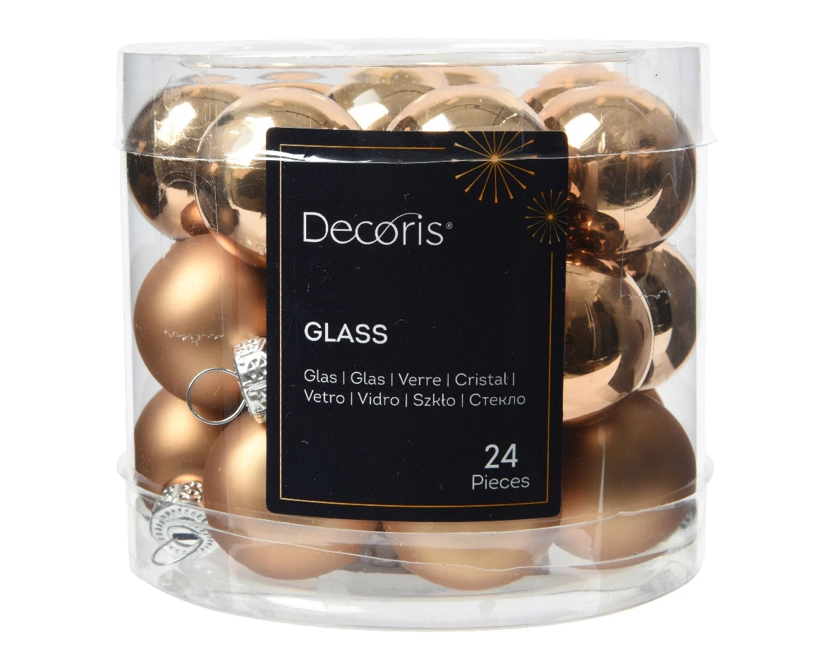 Decoris kerstballen set glas 24st pecannoot bruin 2,5cm