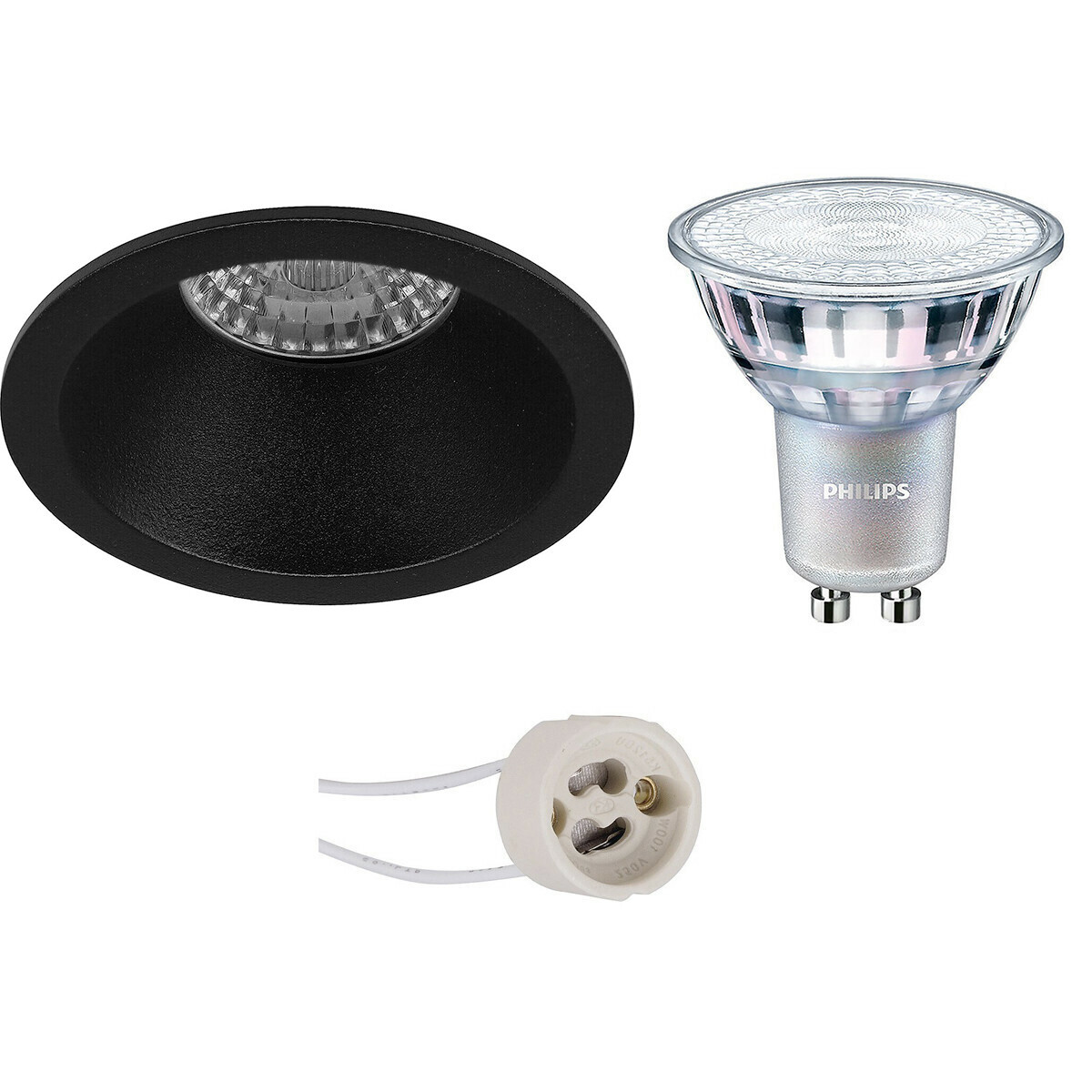 LED Spot Set - Pragmi Pollon Pro - GU10 Fitting - Inbouw Rond - Mat Zwart - Verdiept - Ø82mm - Philips - MASTER 927 36D VLE - 3.7W - Warm Wit 2200K-2700K - DimTone Dimbaar