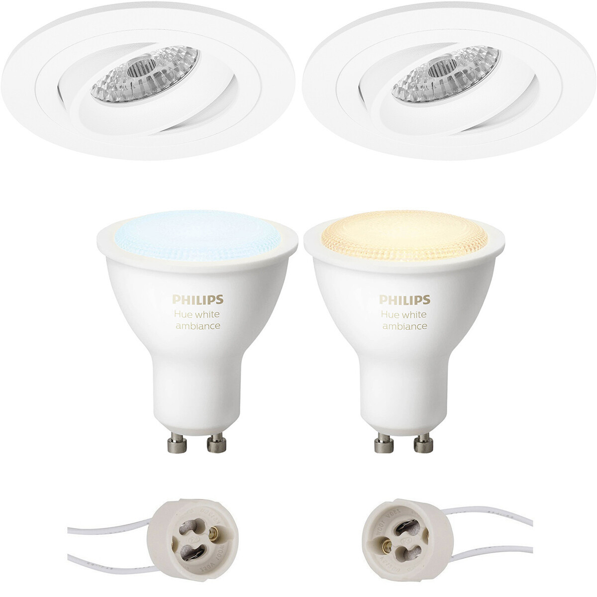 Pragmi Alpin Pro - Inbouw Rond - Mat Wit - Kantelbaar Ø92mm - Philips Hue - LED Spot Set GU10 - White Ambiance - Bluetooth