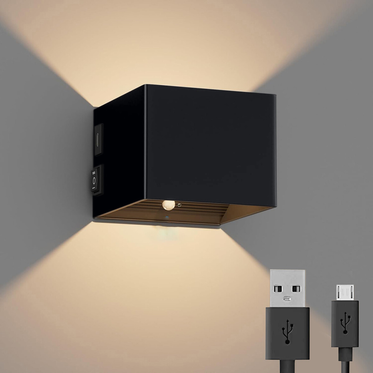 Wandlamp - Luviz - Oplaadbaar op Batterijen - Warm Wit 2700K - Draadloos - Bewegingssensor - Aluminium - 4400 mAh - Accu Indicator